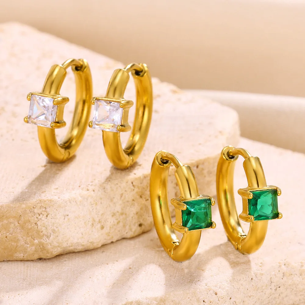 Factory Customized Gold Plated Stainless Steel Clear Green Zirconia Chandelier Earrings for Anniversary