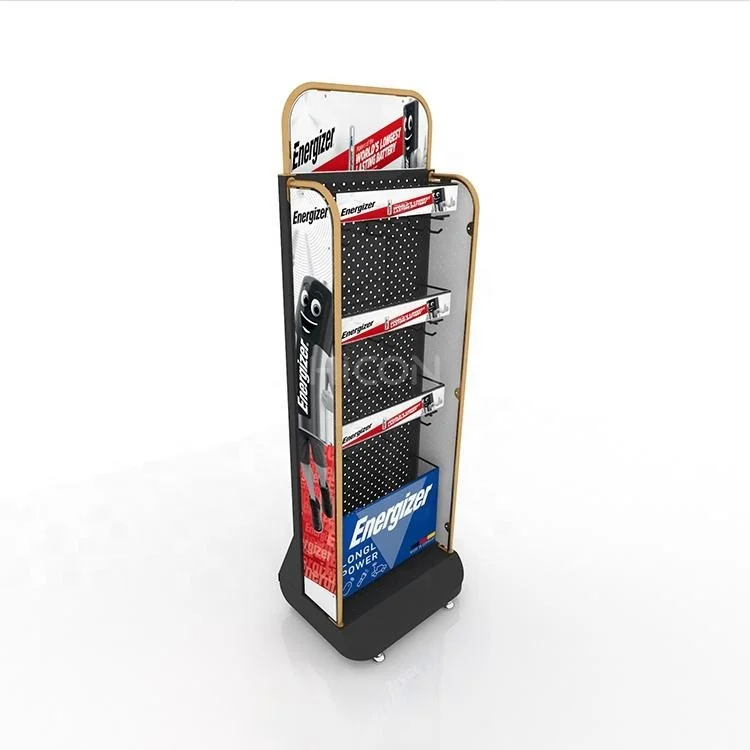 Custom Store Desktop Alkaline Energy Storage Power Battery Dry Battery Charger Set Accessories Metal Display Stand Rack