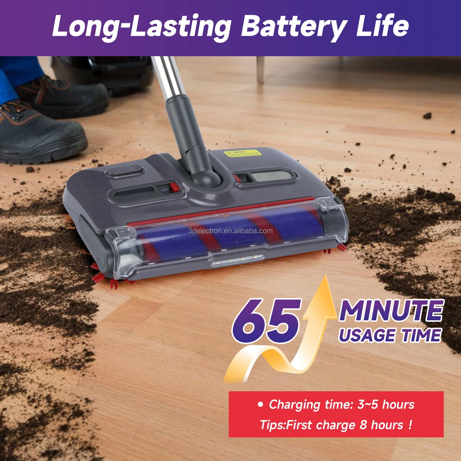 Powerful Rechargeable Cordless Electric Sweeper, Swivel Cordless Sweeper Wireless Floor Carpet Sweeper with LED Light