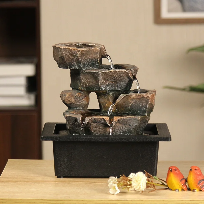 4-уровневый каменистый водопад чаши настольный фонтан для воды успокаивающий фэн-шуй водопада комнатный медитации из смолы