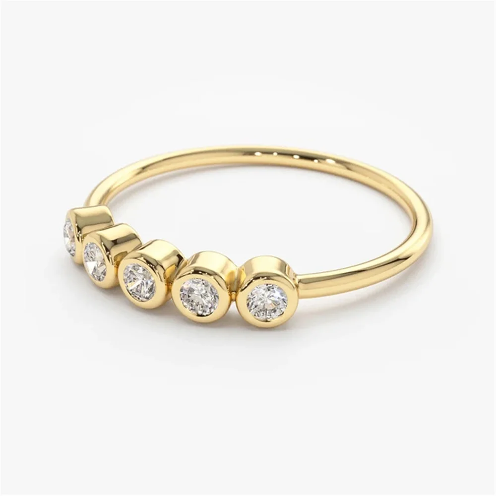 FUAMAY Bague De Mariage 18K Gold Bezel Set Diamond Wedding Band Engagement Rings for Women