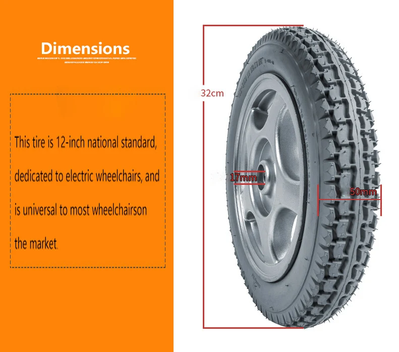 Rear 12 Inch Rubber Solid Motorized Wheelchair Accessories Wheels Tyres Wheelchair Wheels