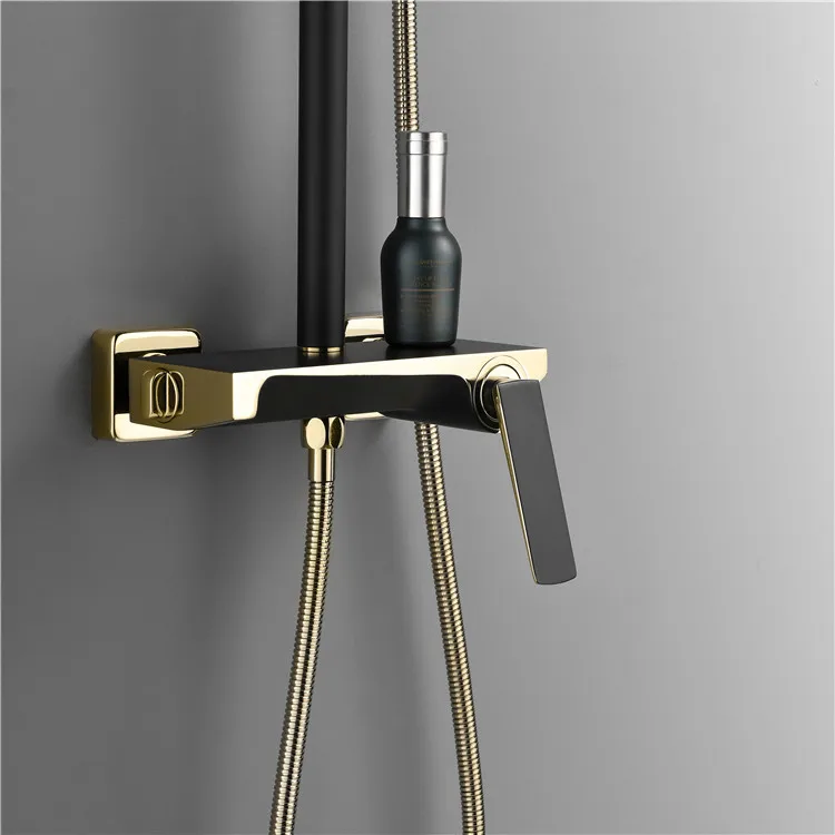 Высококачественный роскошный набор для ванной комнаты, настенный душ черного и золотого цвета, латунный дождевой Душ