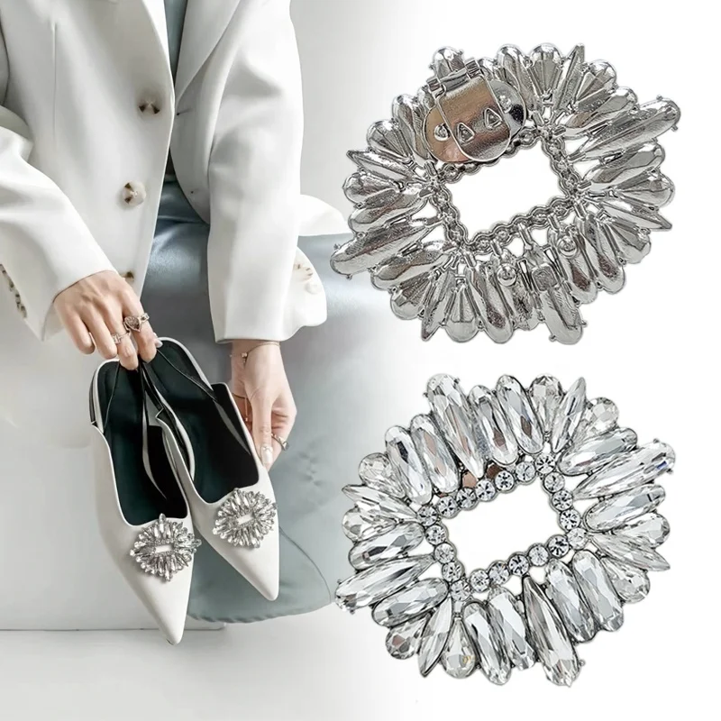 2024 New Arrival Square Bow Rhinestone Shoe Clip Accessories For Bridal Wedding Rhinestone Shoe Buckle Decoration