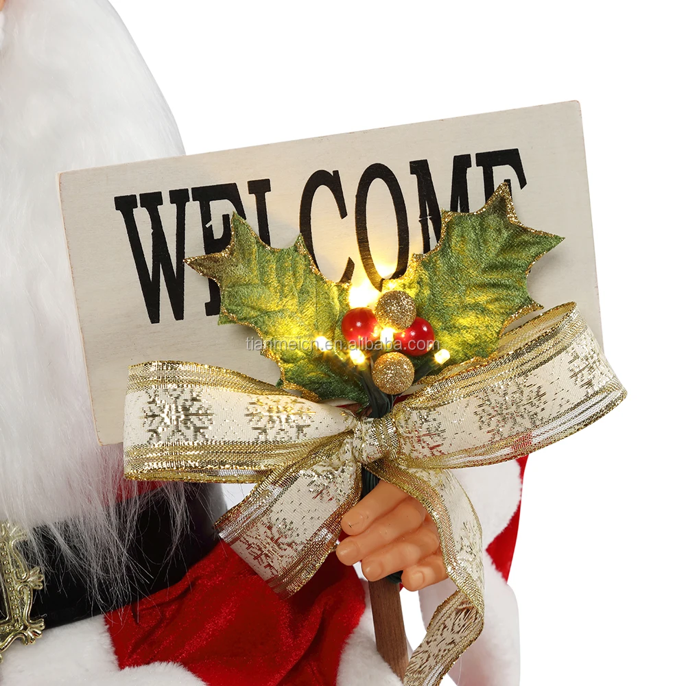 80cm Christmas Sitting Animated Santa Claus with Lighting Musical Ornament Decoration Figurine Collection Traditional Holiday