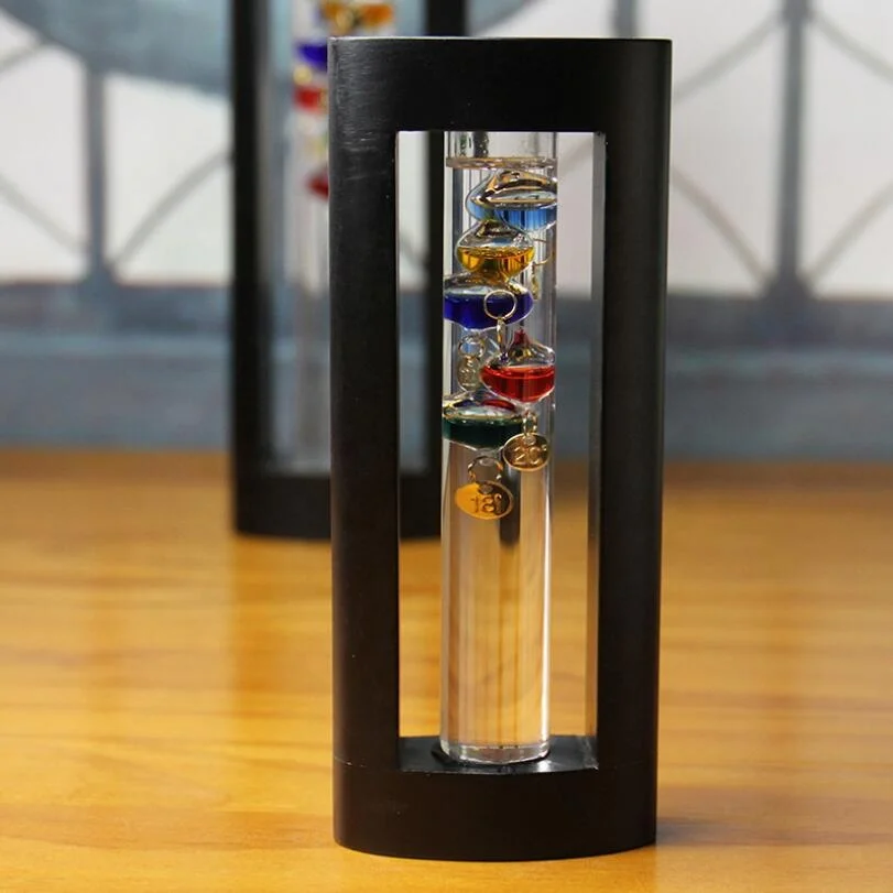 Wooden Frame Water Thermometer With Floating Balls Galileo Thermometer