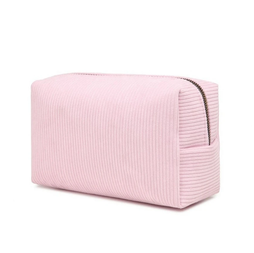 Ins Custom Logo Large Capacity Pink Makeup Bag Multifunctional Portable Corduroy Cosmetic Bags Travel Stripe Toiletries Bag