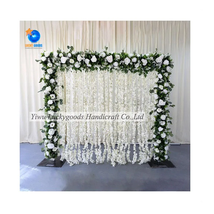 LFB1747 white greenery rustic flower wall arch with white wisteria hanging