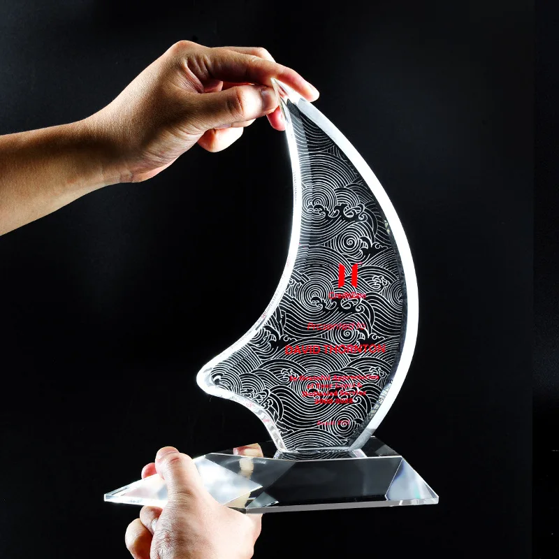 blank crystal black trophy crystal glass awards and trophies plaques for souvenir  sailing boat trophy crystal