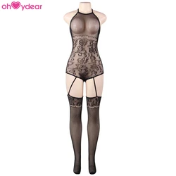 Stylish Wholesale Cross Straps Transparent Erotic Plus Size Black Open Crotch Fish Net Body Stocking