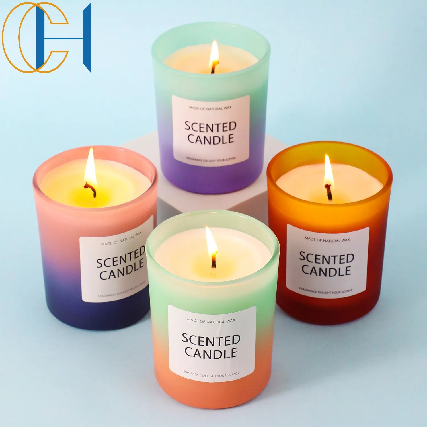 C&H Hot Sell Handmade Relaxing Christmas Gift Set Glass Red Green Fragrance Luxury Amethyst Soy Wax Scented Crystal Candles