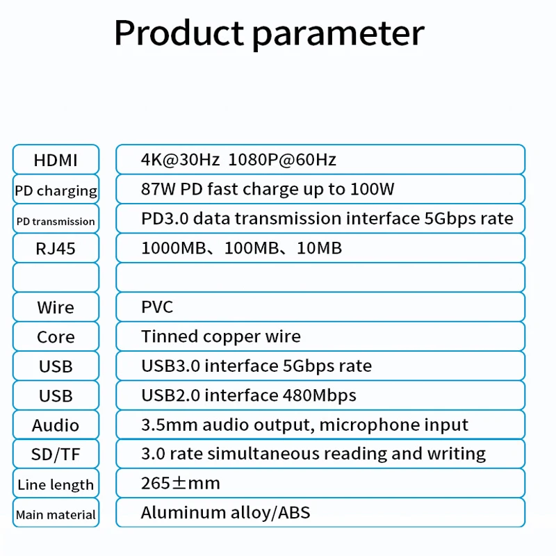 Docking stastion HD-MI*2 PD Audio3.5 DP TF SD RJ45 USB3.0*3 Type-C Data*2 ABS Aluminum Alloy usb c hub with hd-mi