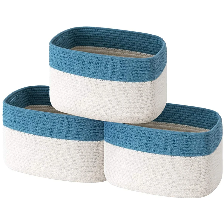 Set of 3 Woven Storage Basket - Large Cotton Rope Basket with durable Handles Foldable Laundry Hamper