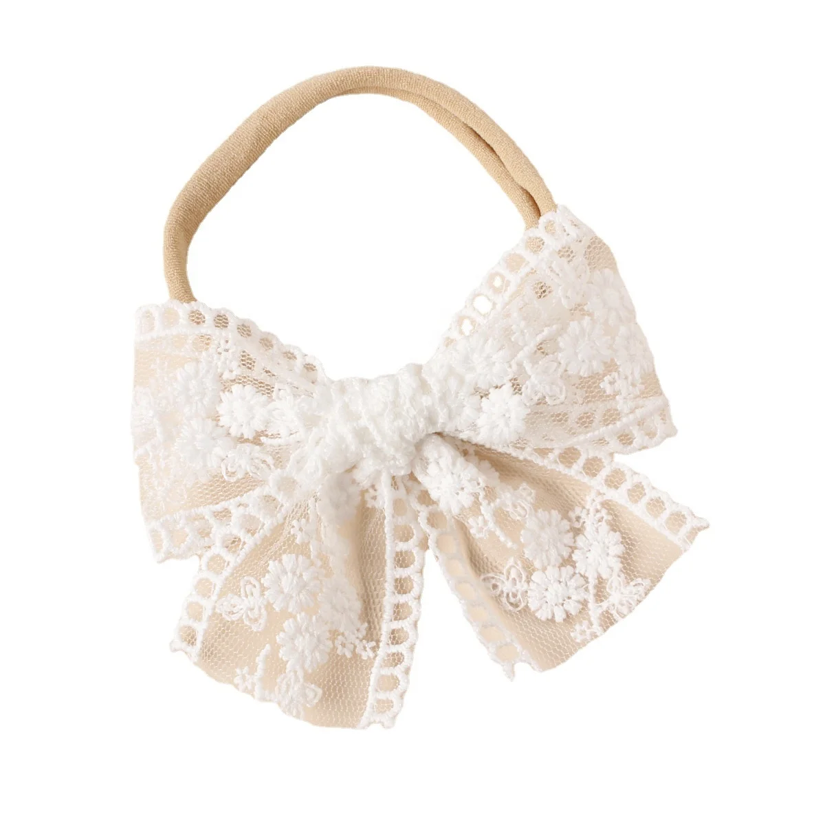 Newborn Infant Soft Headwrap Lace Bow Knot Elastic Nylon Headband Cotton Lace Hair Bows Bands Baby Bow Headband Girls Headbands