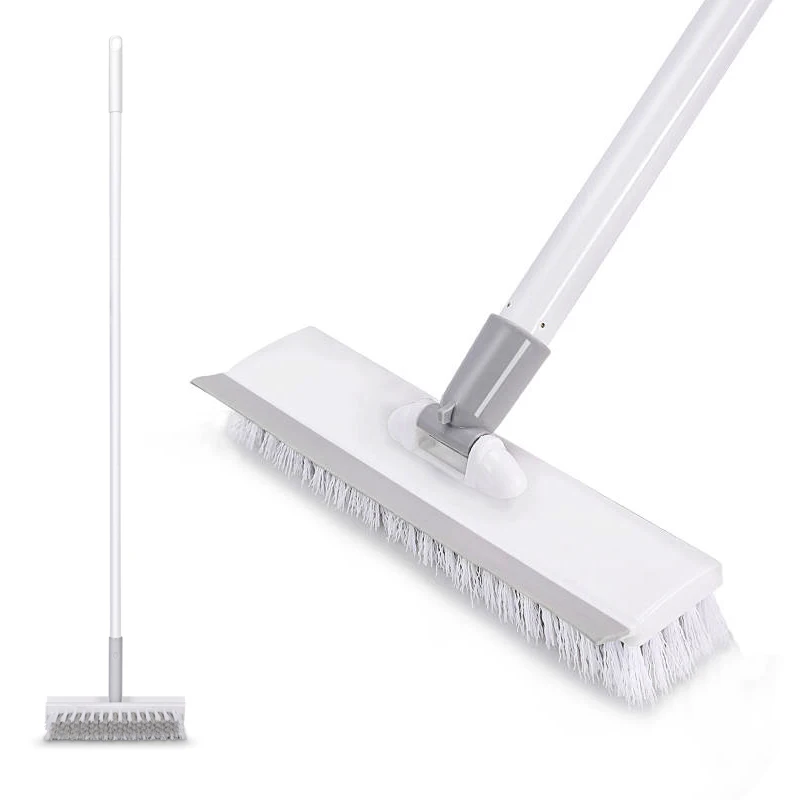 Jesun Manufacturer Wholesale 2 in 1 Floor Cleaning Brush with Long Handle Deck Brush with Squeegee for Bathroom Tile Cleaning