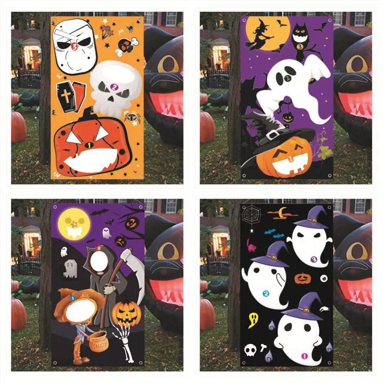 Halloween Sandbag Game Throwing Game Halloween Door Curtain Low Price Hand Satin Material Flag Banner For Sale