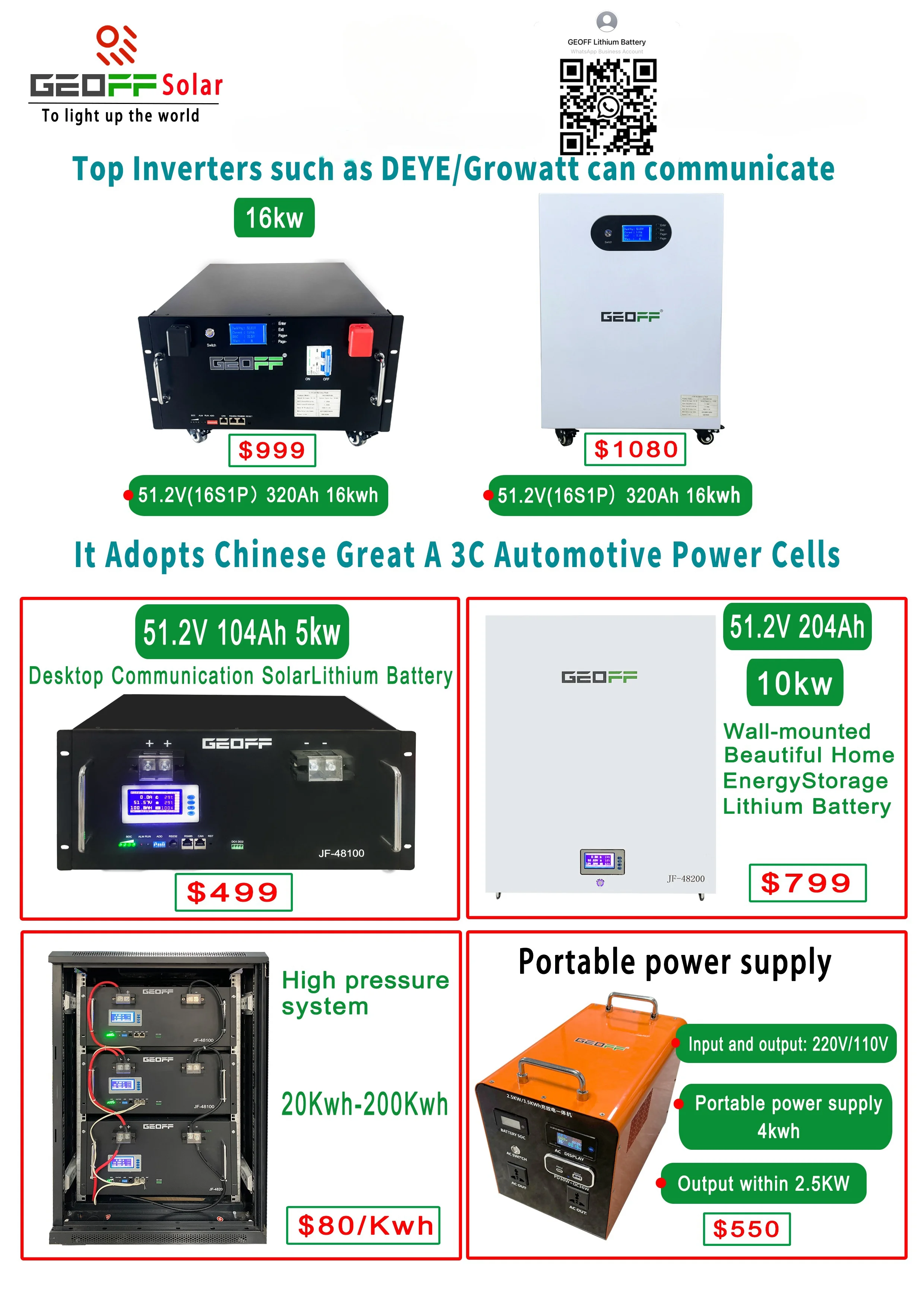 GEOFF 48V 51 2 V 320AH CATL 16kw A cell связываются с любым инвертором домашней системы хранения энергии солнечная система 5 лет гарантии