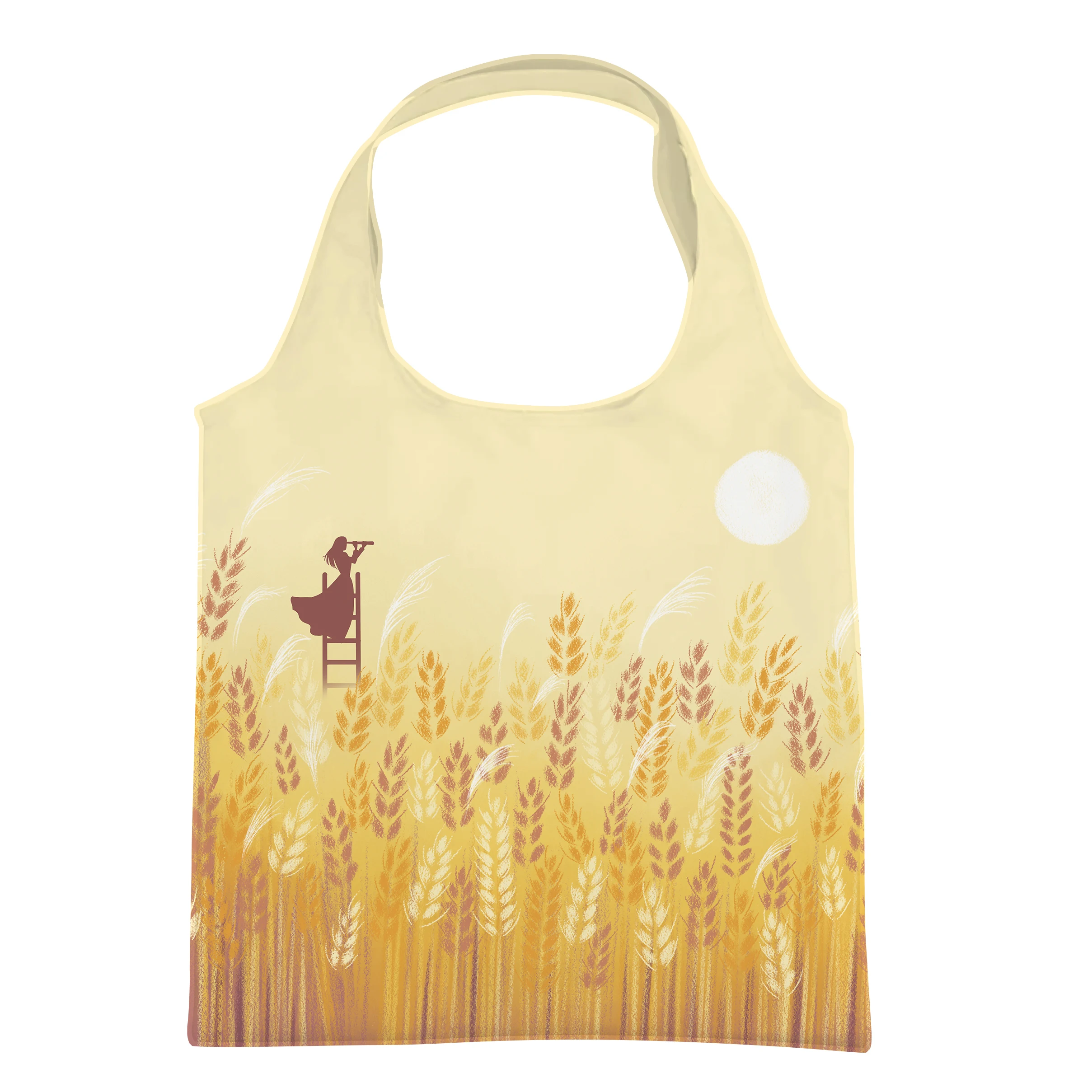 Customized Logo Sublimation Full Print Grocery Shopping 210T Nylon Foldable Bag With Small Pouch