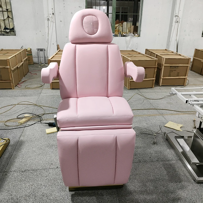 Beauty salon furniture pink leather lash massage table bed 3 motor gold base examination electric massage couch