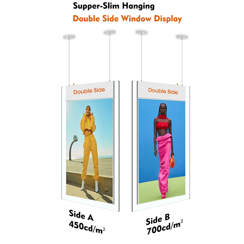 Samidisplay 43 inch High Brightness Window Shopping Lcd Display Double Sided Hanging Display Digital Signage