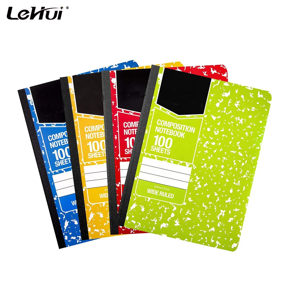 Shanghai Lehui100 Sheet Assorted Marble Colors 4Packs Basics Wide Ruled Composition Notebook for 56 gsm weight paper stock