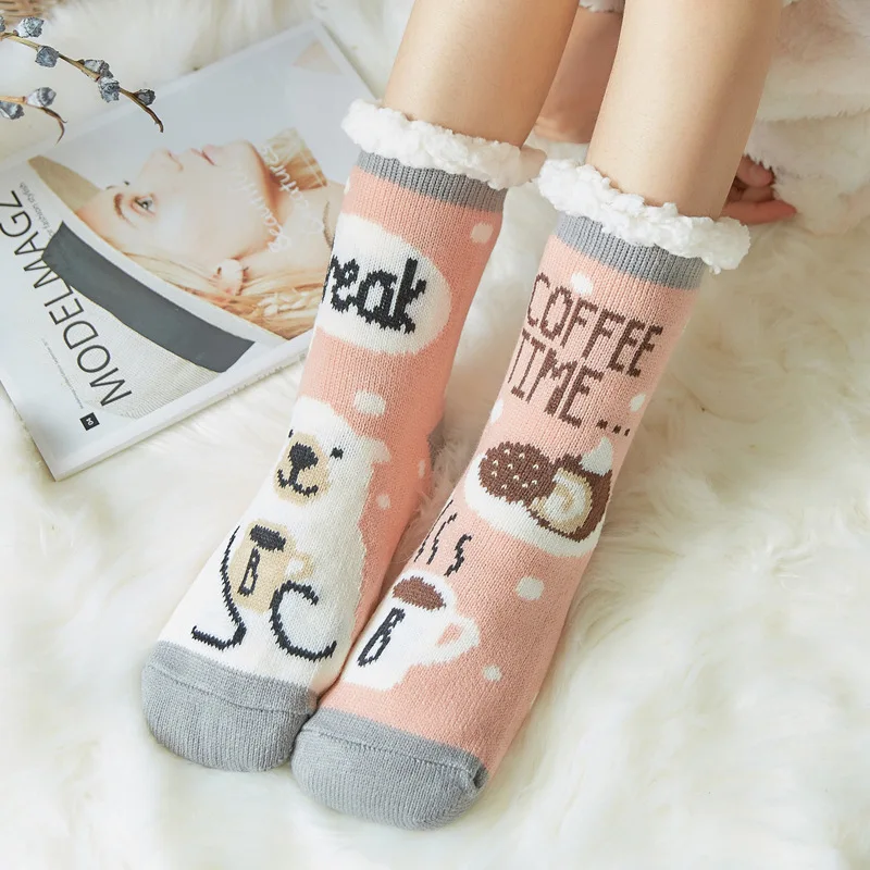 Indoor Slippers Wholesale Fuzzy Socks With Grips Women Thermal Warm Fluffy Christmas Socks