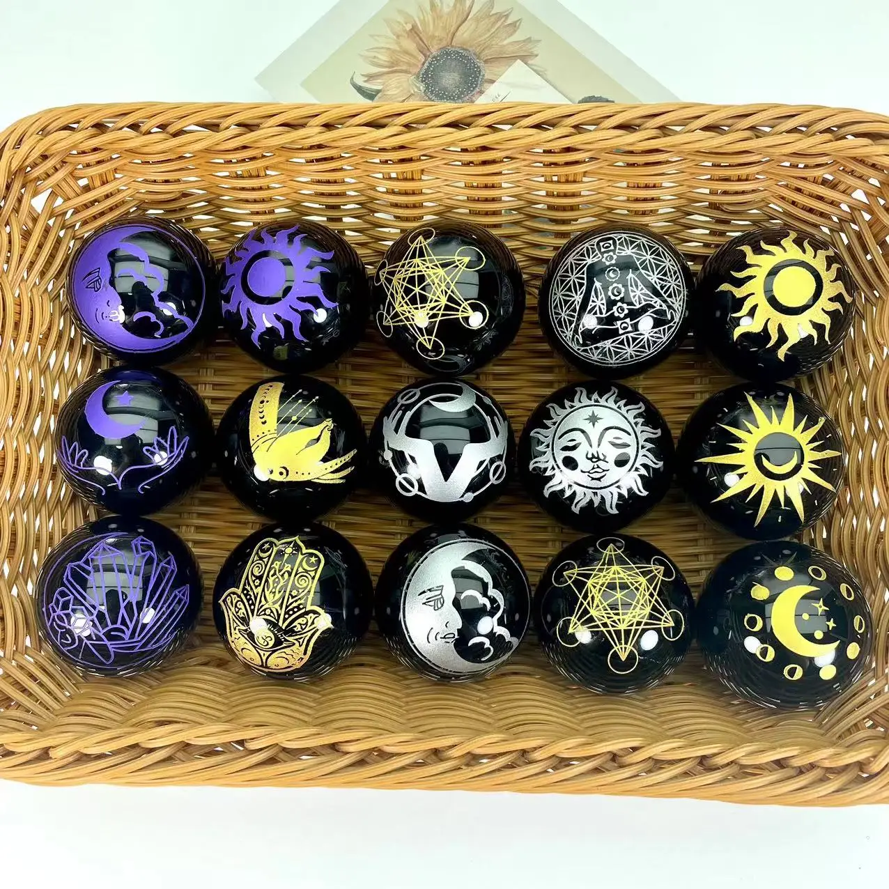 wholesale price spiritual natural rock 5cm obsidian quartz crystal sphere with painting healing stone chakra crystal gemstone