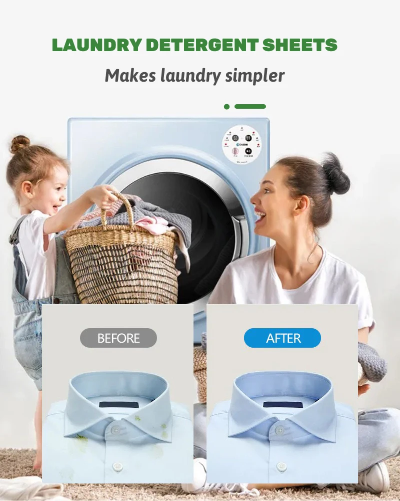 Eco-Friendly Protease Enzyme Laundry Detergent Powder Convenient Detergent Sheets in Pouch Box