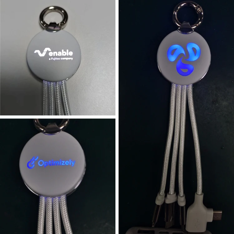 Lighting up logo multifunctional 3 in 1 Usb data Cable for phone type-c micro chain ring mobile phone charge cord