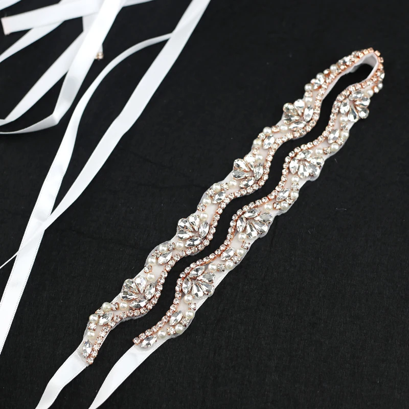  Женский узкий свадебный пояс с кристаллами и жемчугом 2 см серебряный со стразами 1 атласный ленточный для невесты