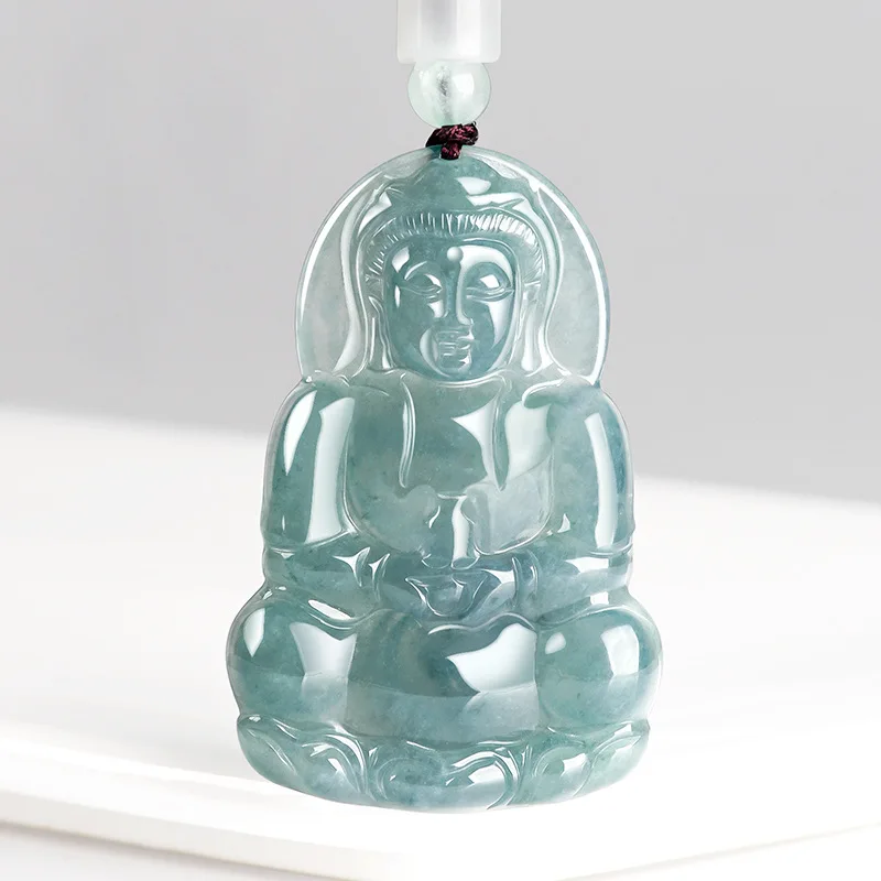 natural Jadeite Avalokiteshvara  jade pendant blue water kind of jadeite Chinese style UNISEX original design GY04