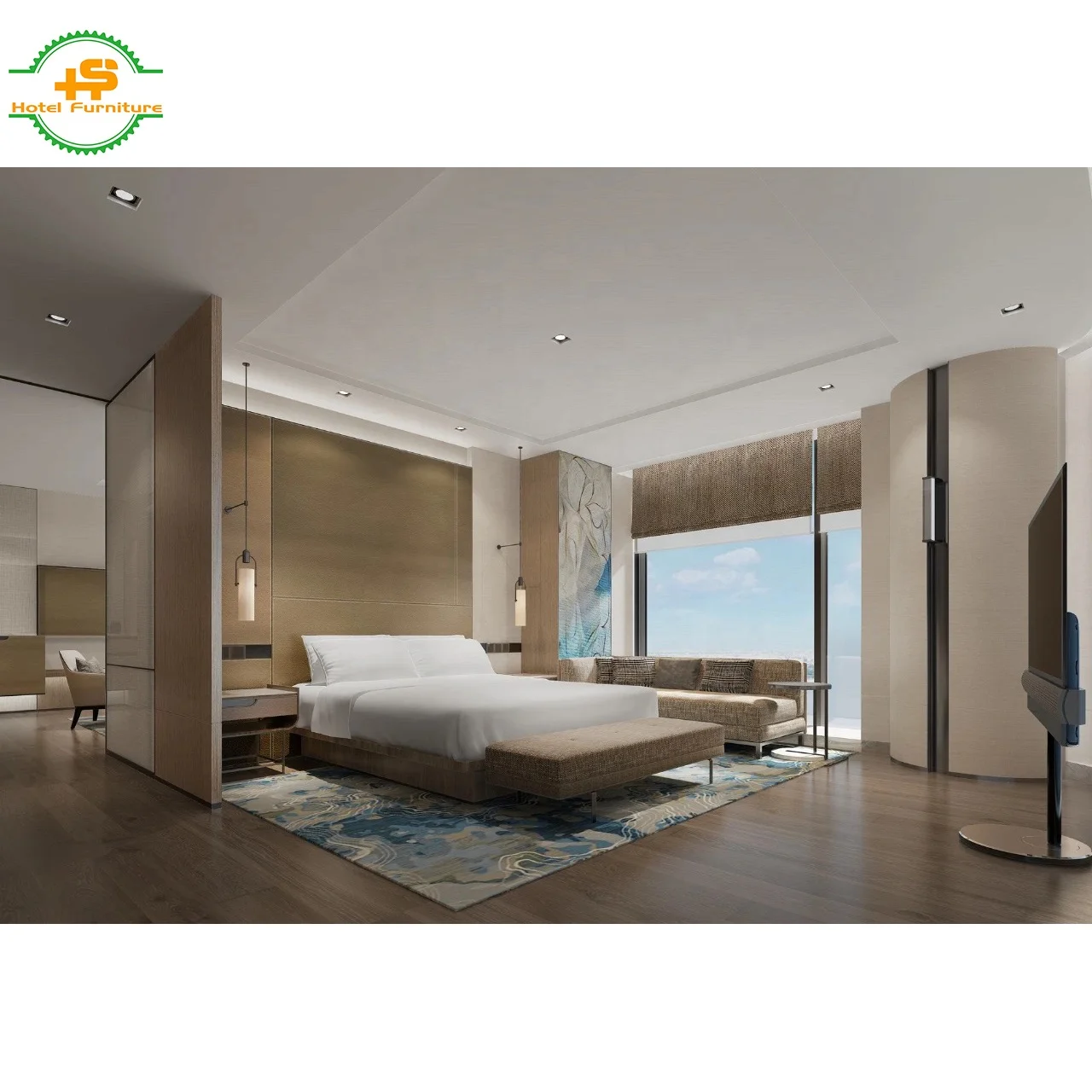 
Factory custom solid wood 5 star hotel room furniture set 