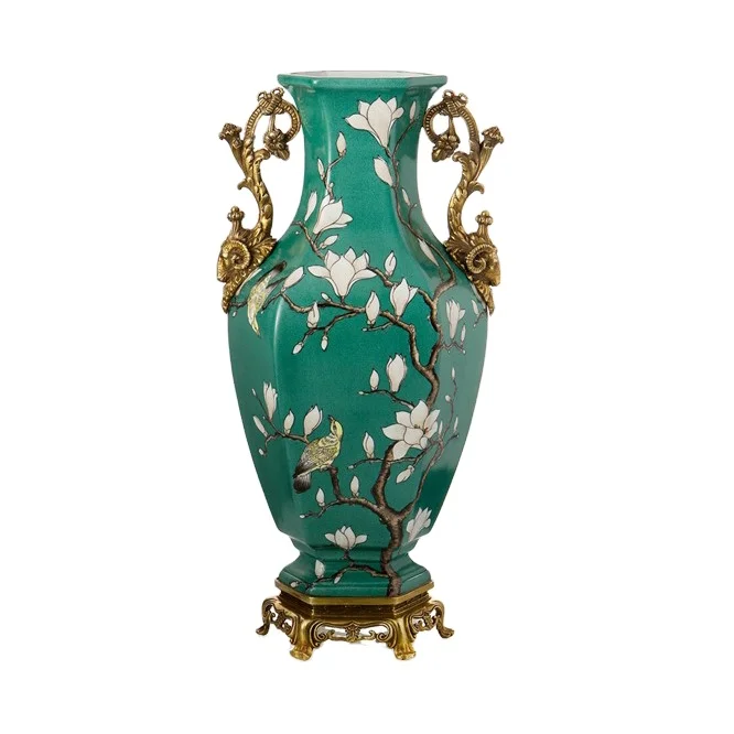 High Quality Ceramic Vase Home Ornaments Vintage Green Home Decoration Chinese Ceramic & Porcelain Vases