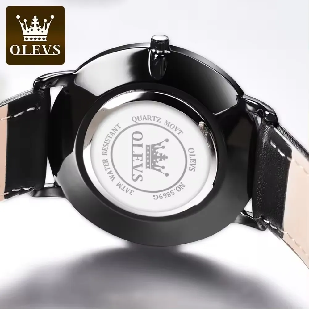 Cheap OLEVS 5869 Men Quartz Sport Minimalist Watches Week Date Chronograph Fashion Leather Strap Watch For Male