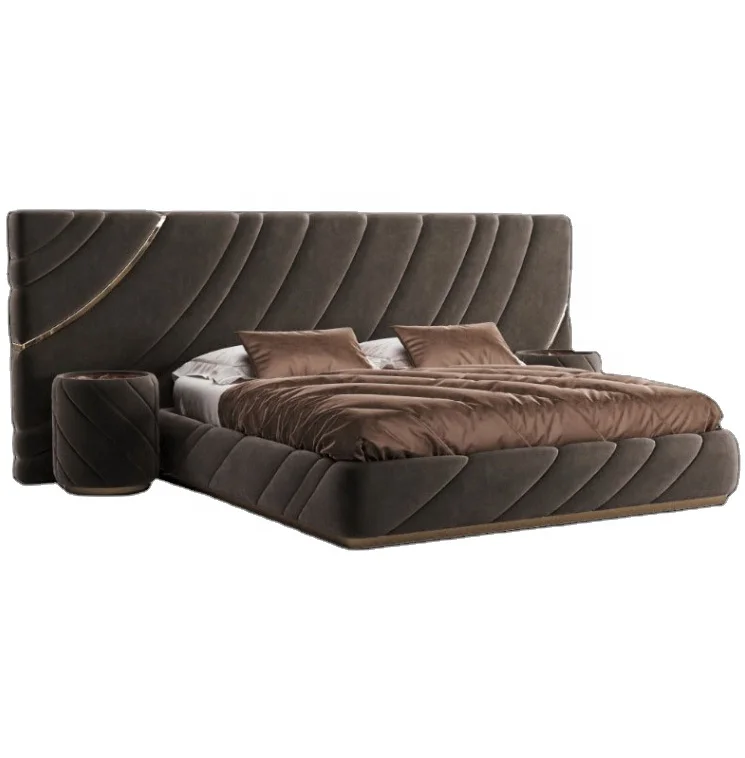 Villa Velvet fabric king size bedroom bed luxury Italian design bedroom furniture modern headboard bed