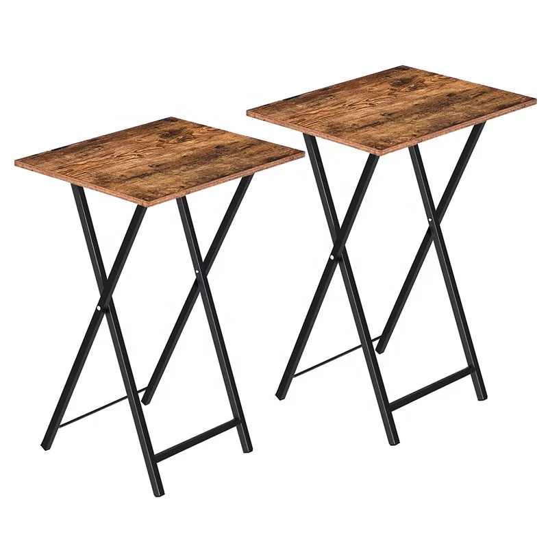 HOOBRO Rustic Brown Set of 2 tv trays for Small Space, Stable Metal Frame with Folding tv tray table