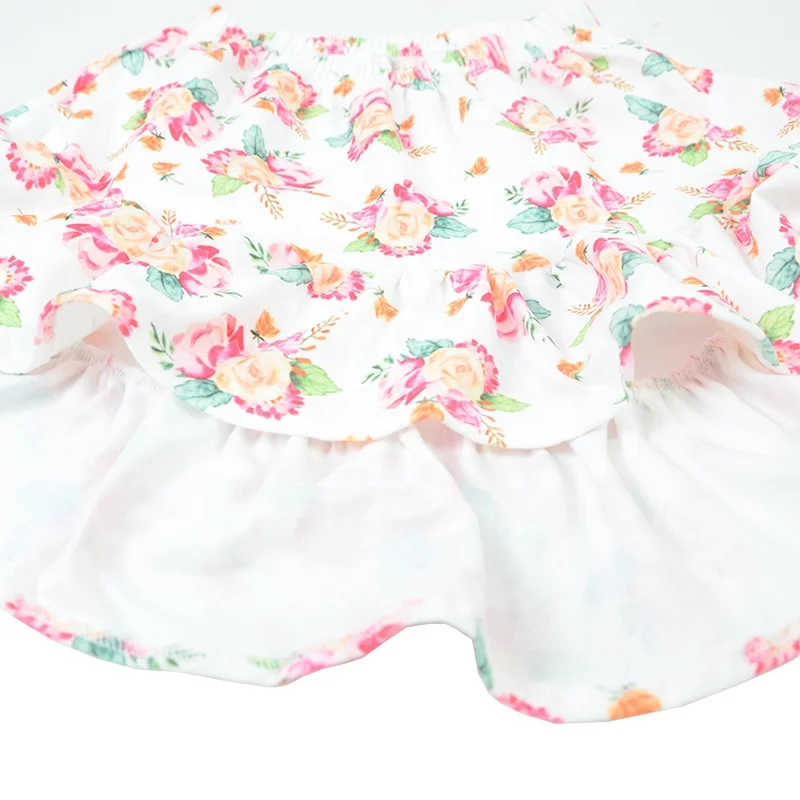 
Hot sale baby girl high low ruffle skirt sweet flower printed dress summer short skirt kids boutique clothing 