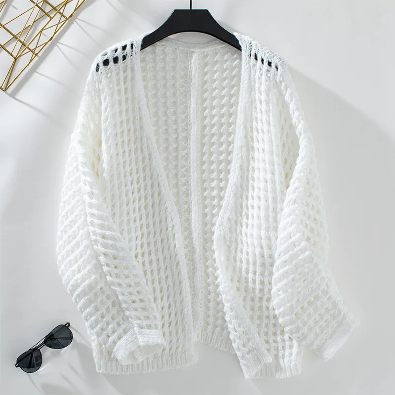 Fashion New Solid Color Hollow Sweater Autumn European And American Loose Fitting Long Sleeve Sweater Women S Coat