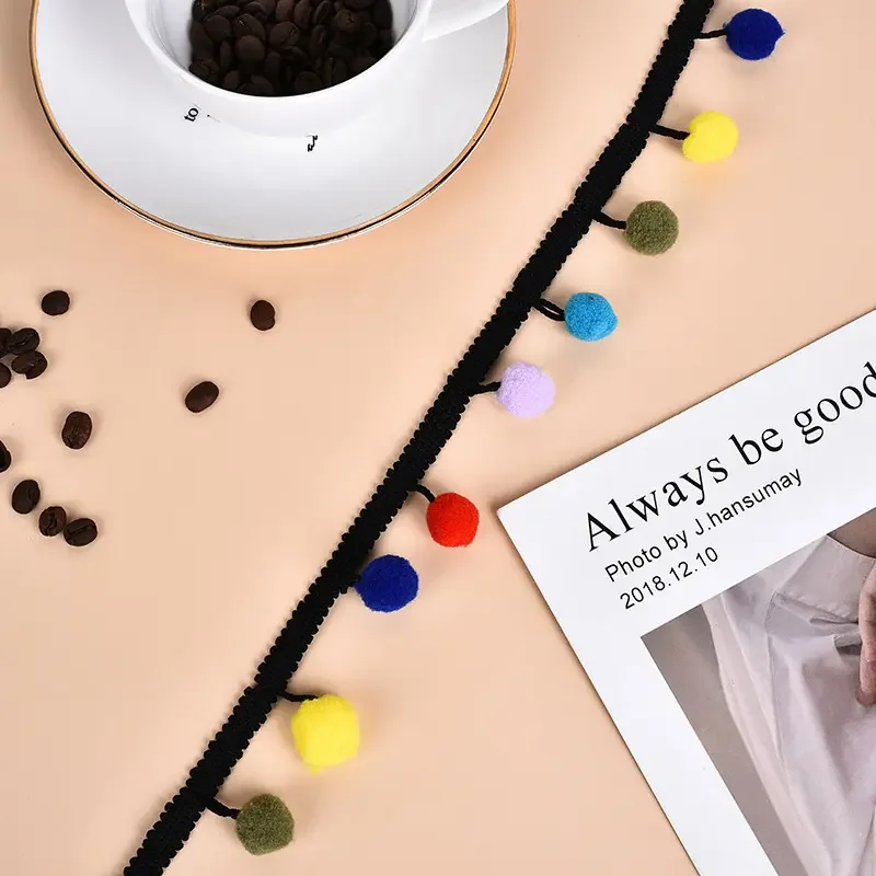 Pom Pom Lace Trim Ball Tassel Fringe Crafts Lace Fabric Sewing Colored Ribbon Ball Fringed Trim for Clothing