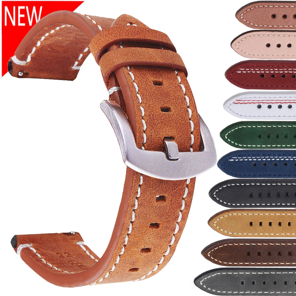 Ремешок для часов из натуральной кожи с зернистой поверхностью быстросъемный винтажный браслет наручных 20 мм