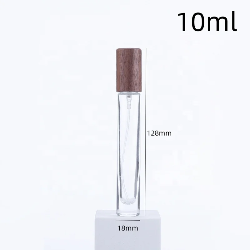 Thick Bottom Vintage 10ml Mini Round Clear Refillable Perfume Bottles 10ml Quality Sample Glass Perfume Decants with Wood Cap