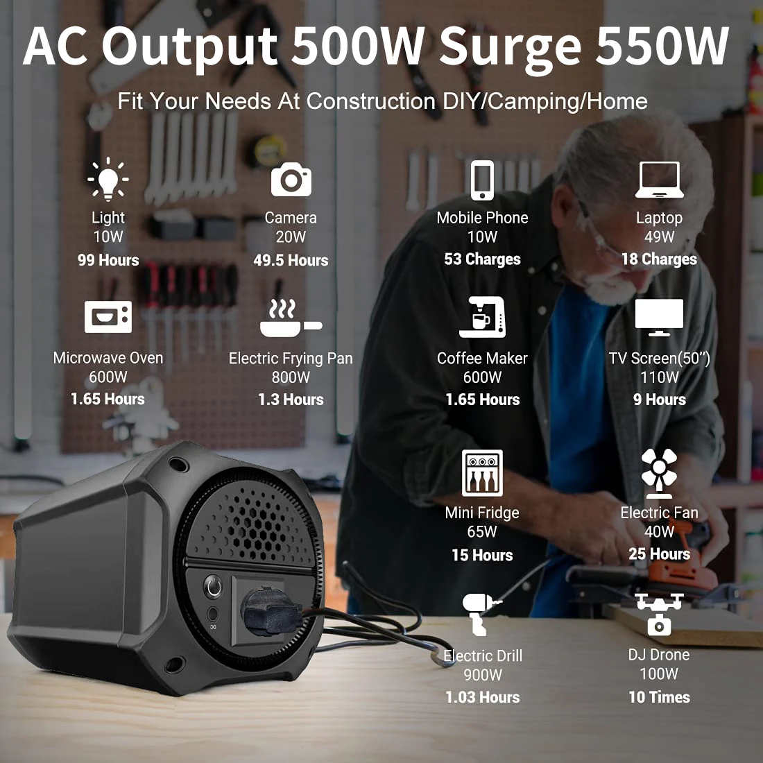 500wh Ups Energy Storage Power Supply Outdoor Portable Solar Power Generator