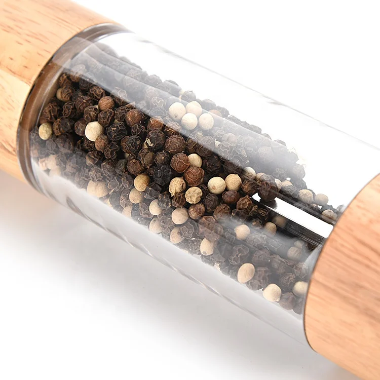 professional wood and food grade acrylic salt and pepper mills sets with Visible Window High-Capacity and Adjustable Coarseness