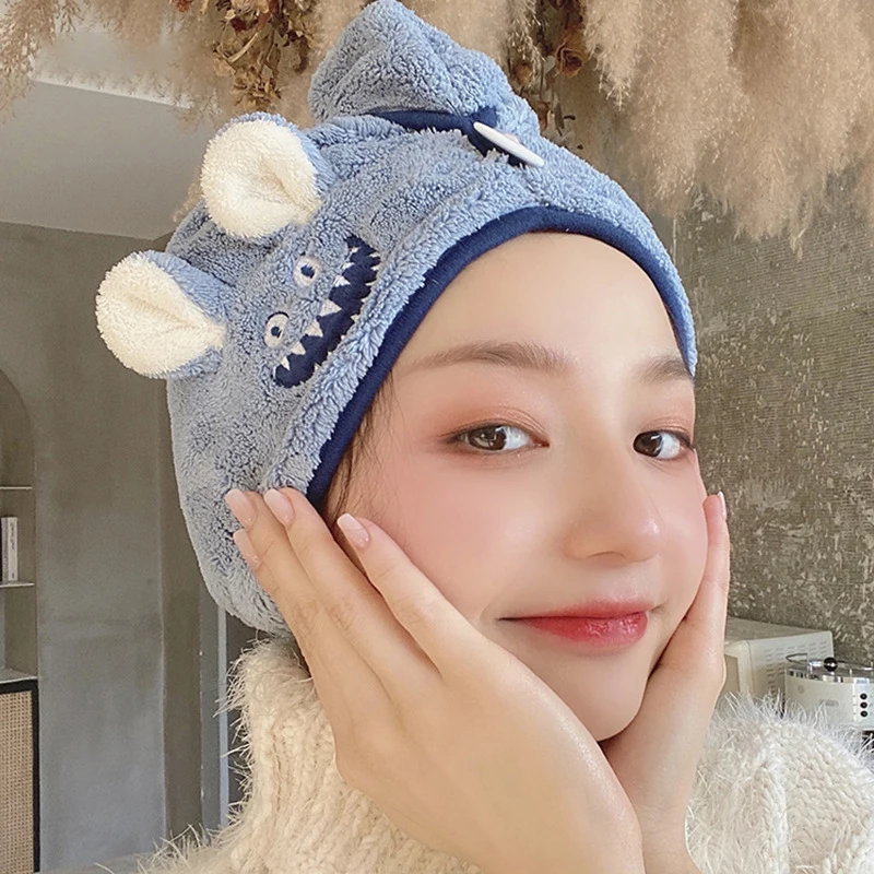Cartoon Dry Hair Cap Coral Fleece Shower Cap Super Absorbent Quick Drying Turban Thickened Microfiber Cute Dry Hair Towel