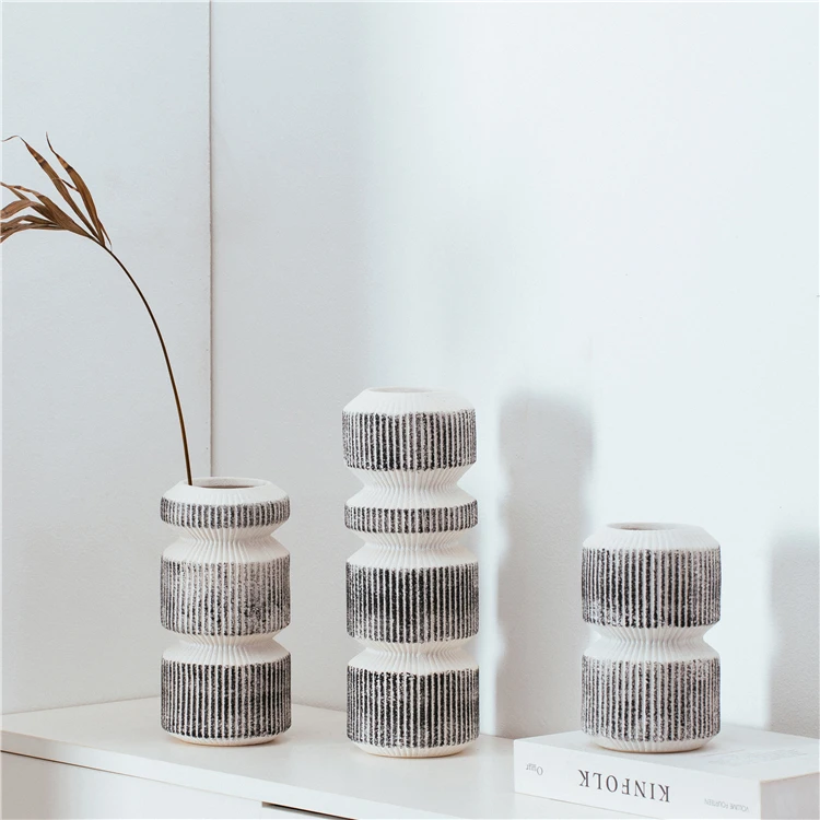 New design wholesale interior modern luxury hotel decoration pieces floral vase stripe ceramic vases for home decor