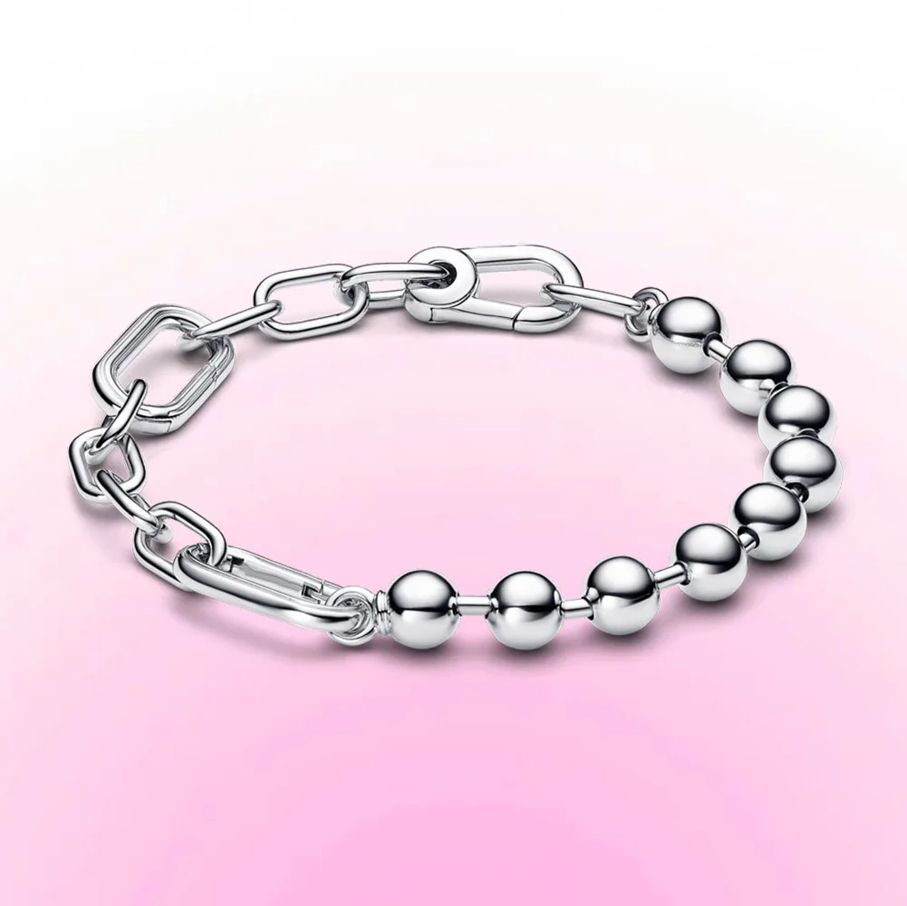 925 Silver ME Metal Bead Link Treated Freshwater Cultured Pearl Love Word Small-Link Chain Bracelet Fit Pan ME Mini Charm DIY