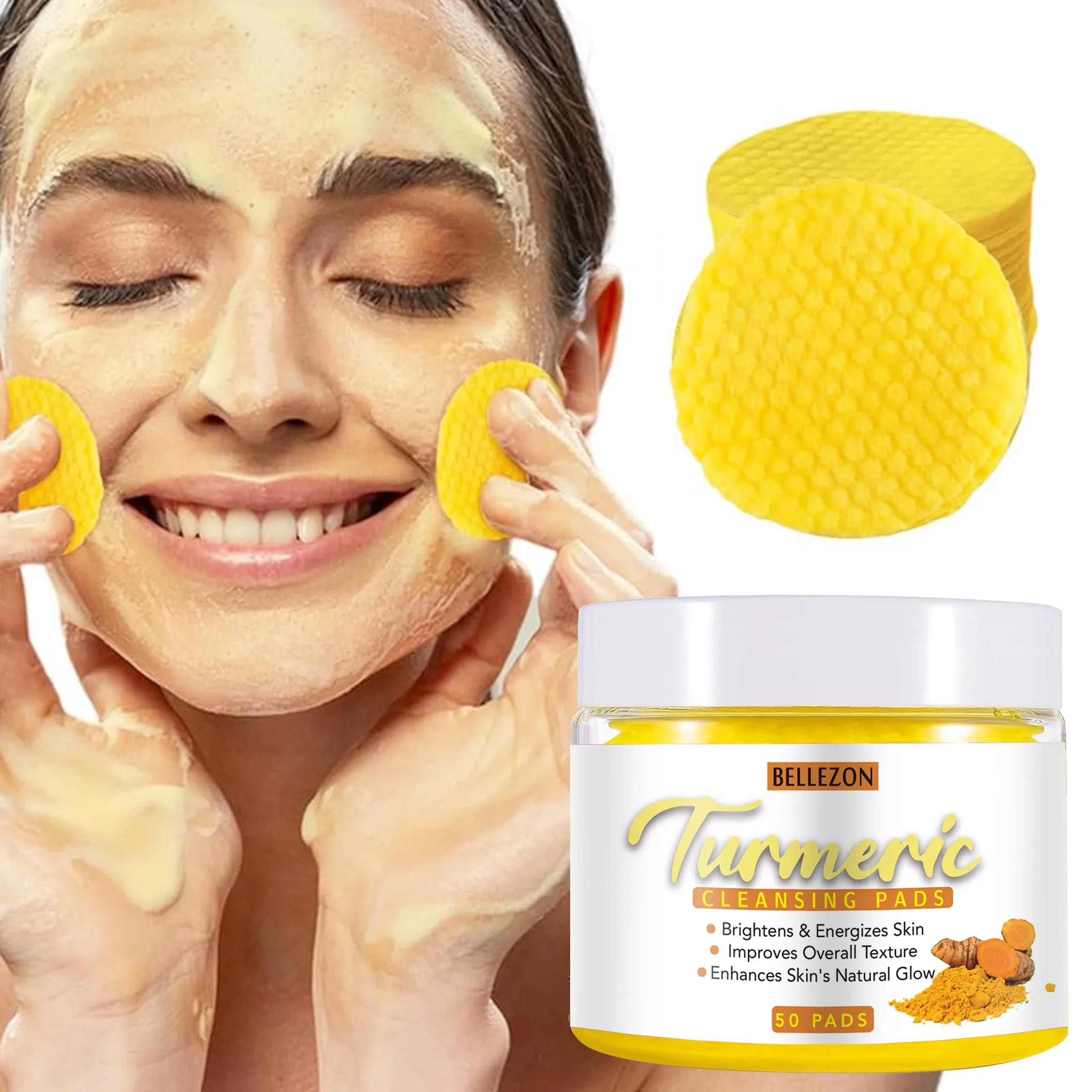 Private Label Skin Lightening Turmeric Cleansing Exfoliating Pads Face Wash Pad