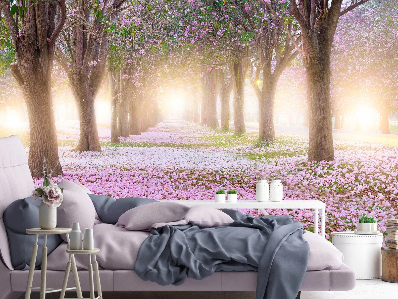 3d wallpaper purple garden flower  Forest Wall Mural Tree for living room bedroom