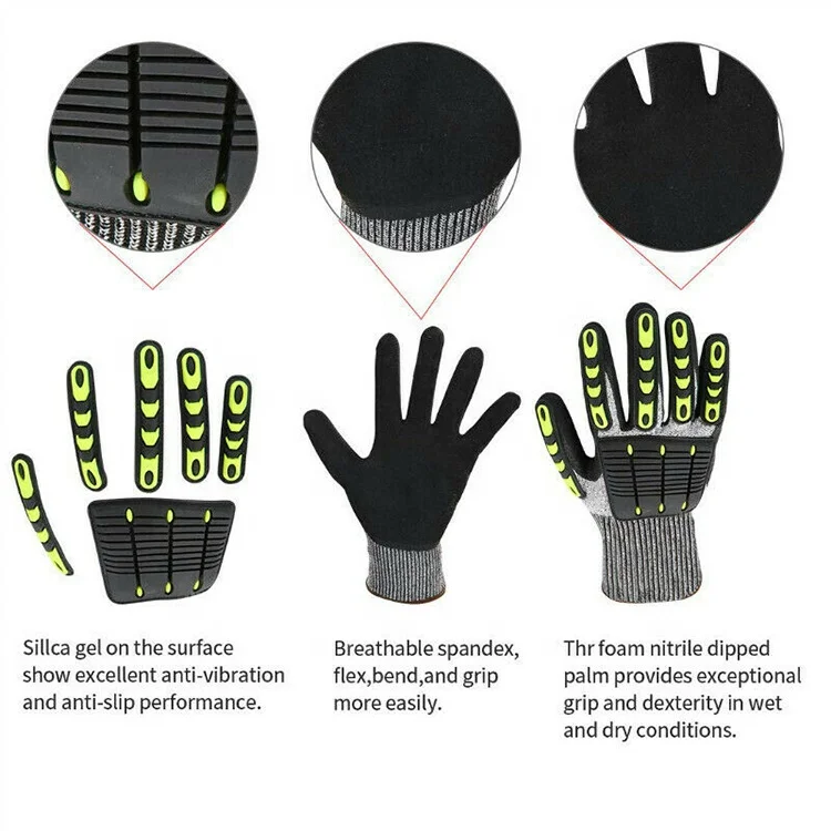 
Flexible Anti Vibration Heavy Duty Firm Grip Impact Resistant Enhanced Cut Protection Glove 