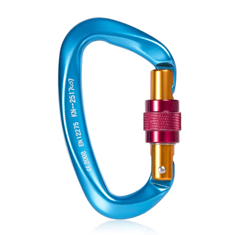 Outdoor Quickdraw 25KN Aluminum Alloy Carabiner Screw Lock Backpack Buckle Hanging Padlock Tools Type D Climbing Safety Hook